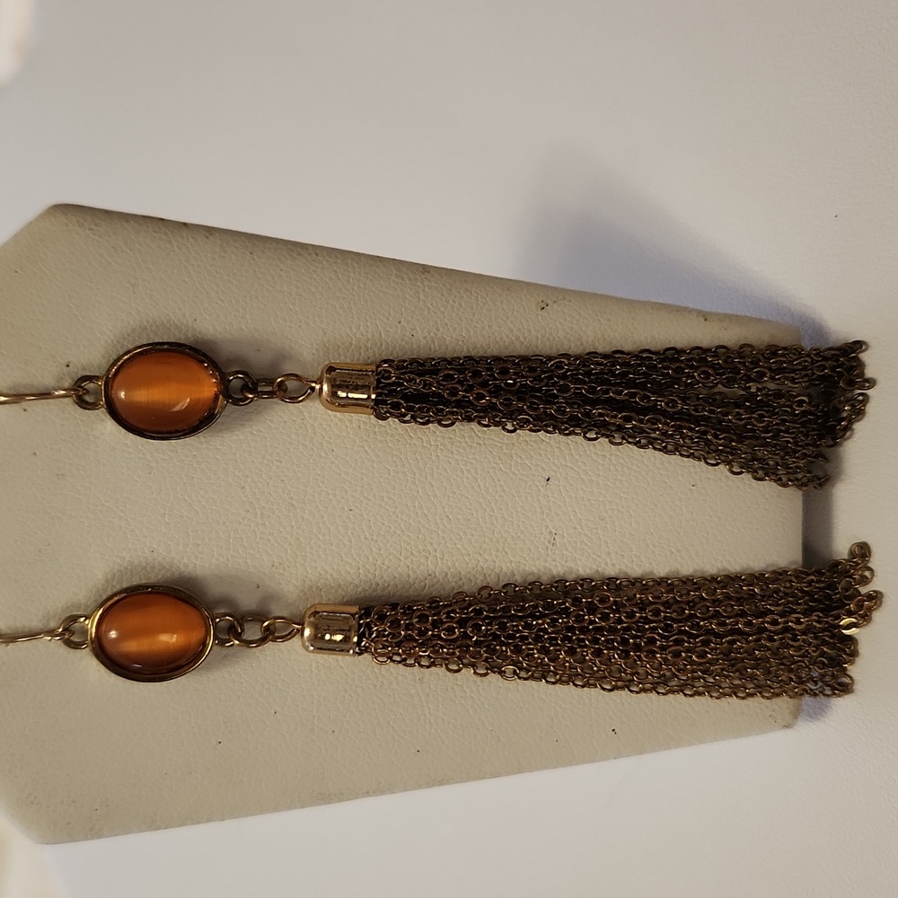 Orange & Goldtone Tassle Earrings